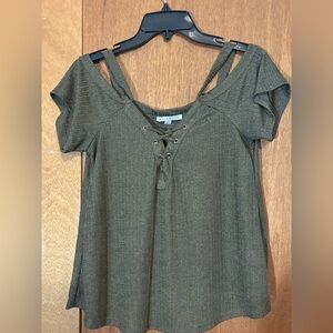 American Eagle Outfitters Khaki Lace-Up Blouse